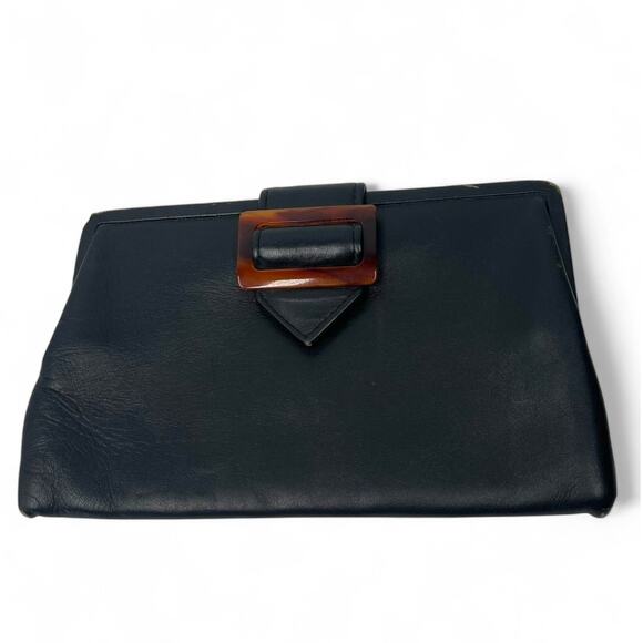 VINTAGE 1950's Mid Century Saks Fifth Ave Clutch Bag Purse Tortoise Shell Buckle - Picture 1 of 10